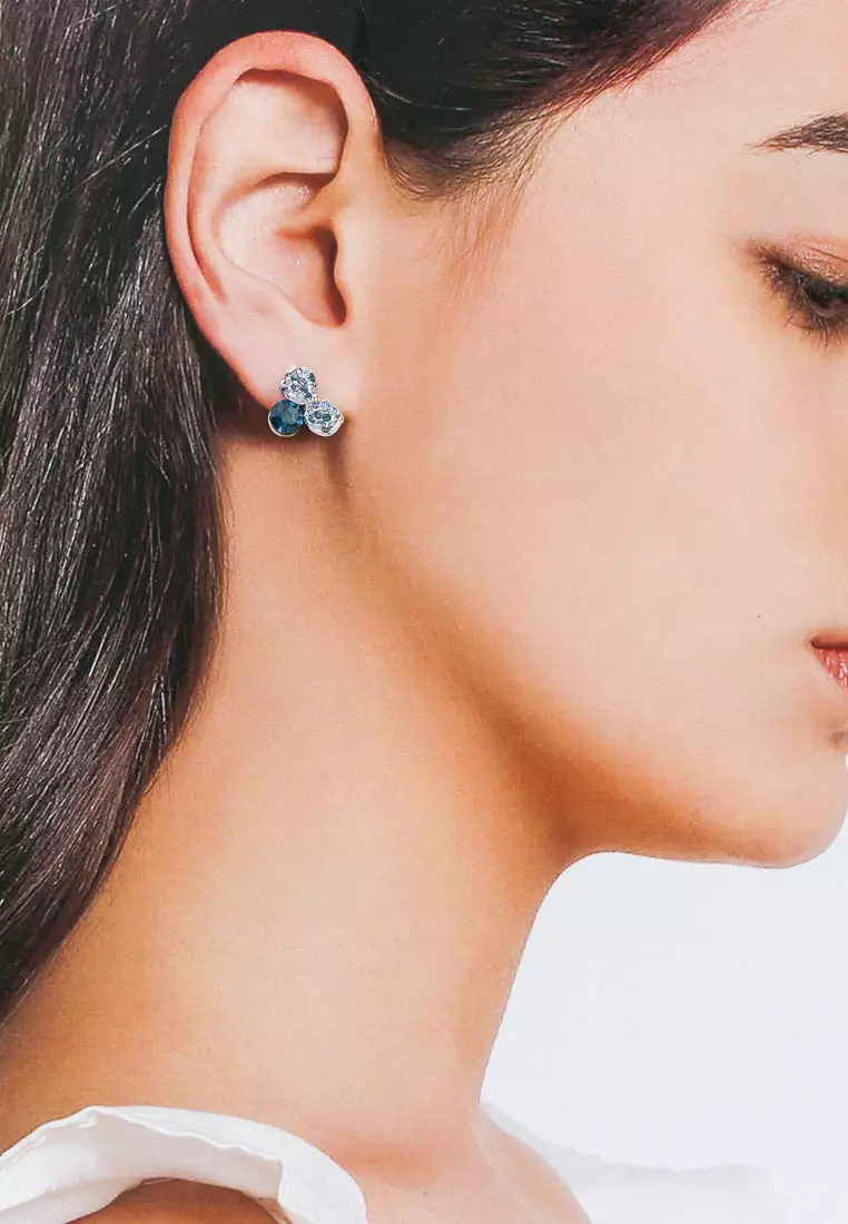SO SEOUL Glimmering Petal Montana Austrian Crystal Pierced Stud Earrings