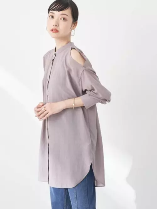 Earth Music & Ecology - Sutairu Shoulder Slit Shirt Mocha
