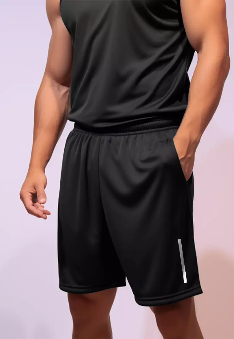 MC038 Celana Pendek Pria Santai bahan Scuba Stretch "oneline" hitam