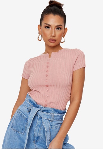 MISSGUIDED pink Extreme Rib Button Up Top B3826AAD0CBAE7GS_1