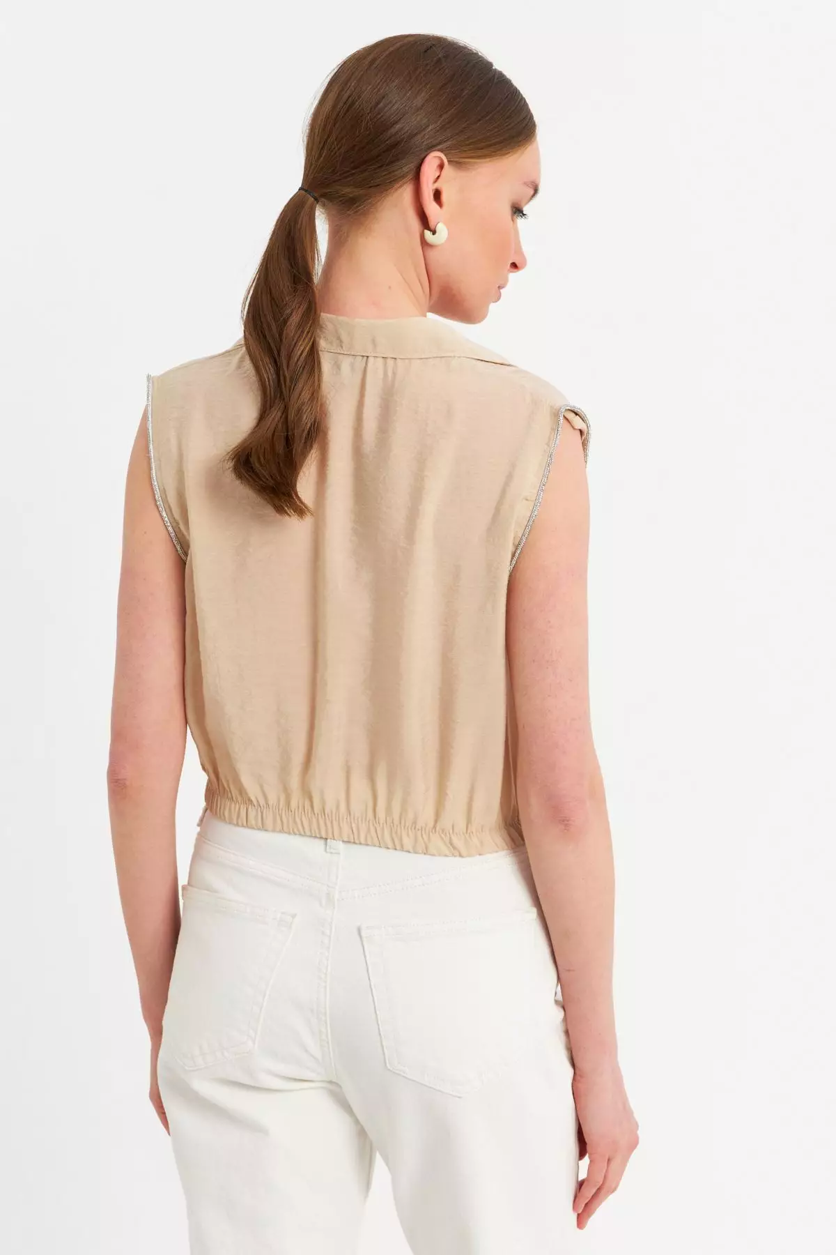 Stone Detailed Crop Shirt