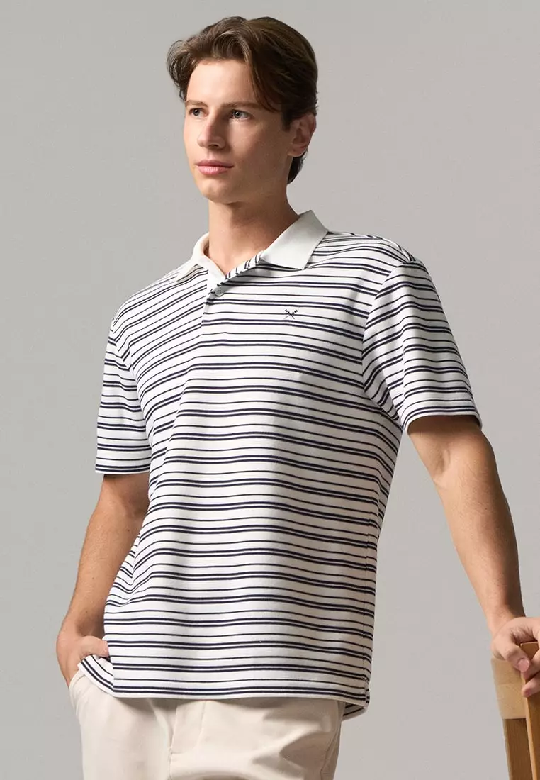 Regular Fit Striped Polo Shirt In Honeycomb Pique