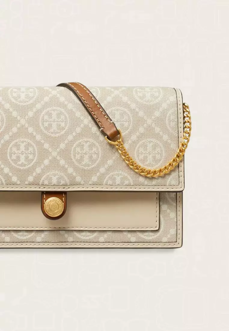 Tory Burch T Monogram Chain Wallet Ivory