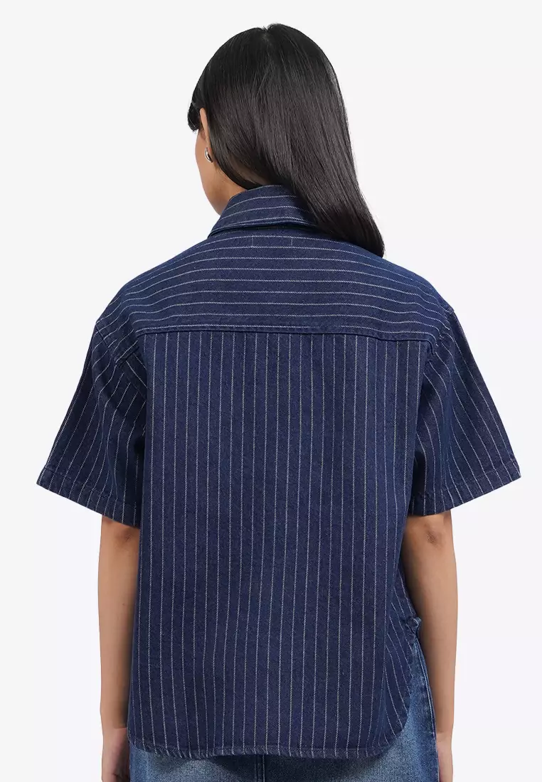 Oversized Denim Shirt with Tie Details