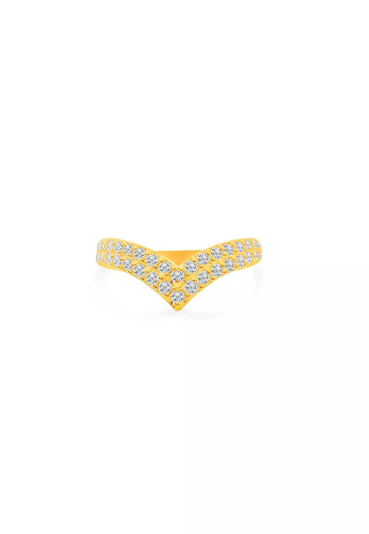 MJ Jewellery 375/9K Double Zirconia Stone Layered V-Shaped Gold Ring C98