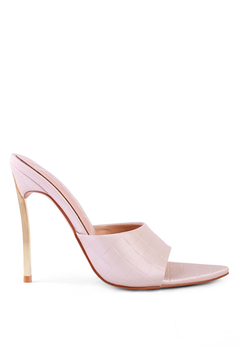 Beige Croc Pointed High Heel Sandal