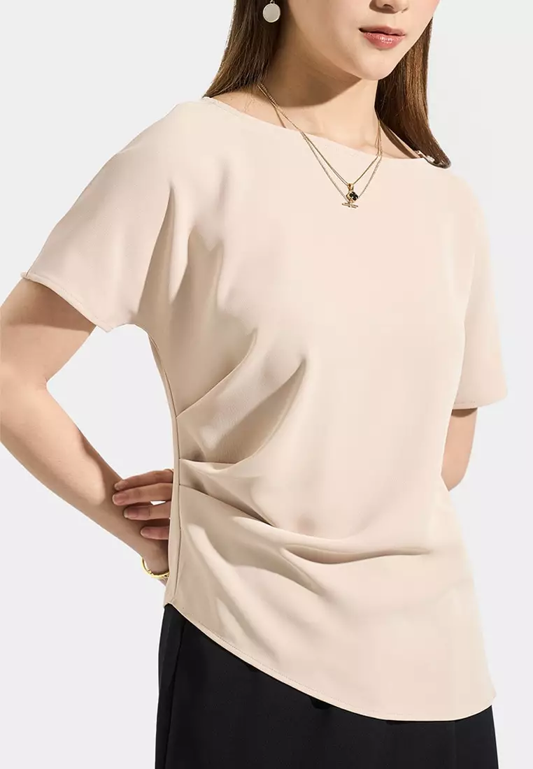 Asymmetrical Blouse with Draped Waist Detail