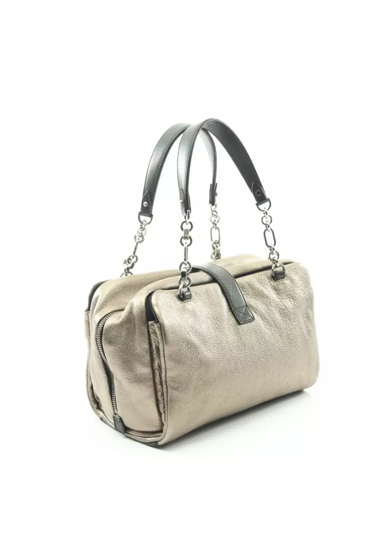 Pre-Loved LOEWE Lola 26 Handbag leather Champagne Gold black metallic