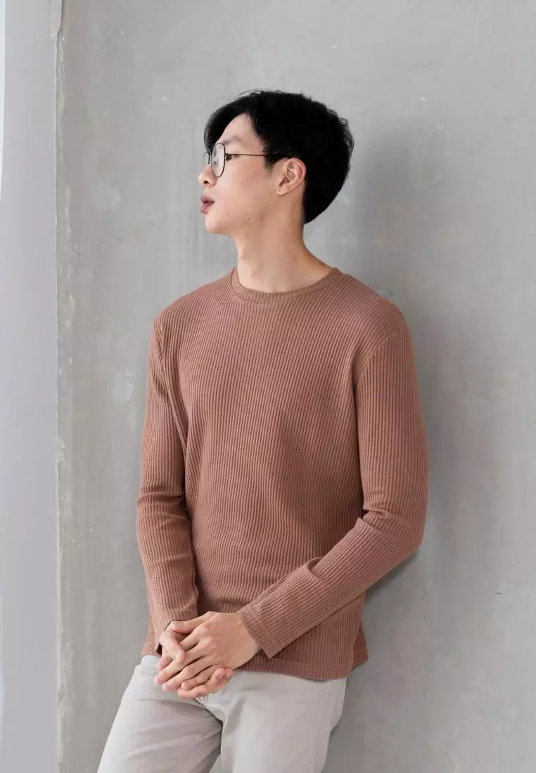 Kale Raffle Soft Brown / Kaos Polos Tekstur Lengan Panjang Pria