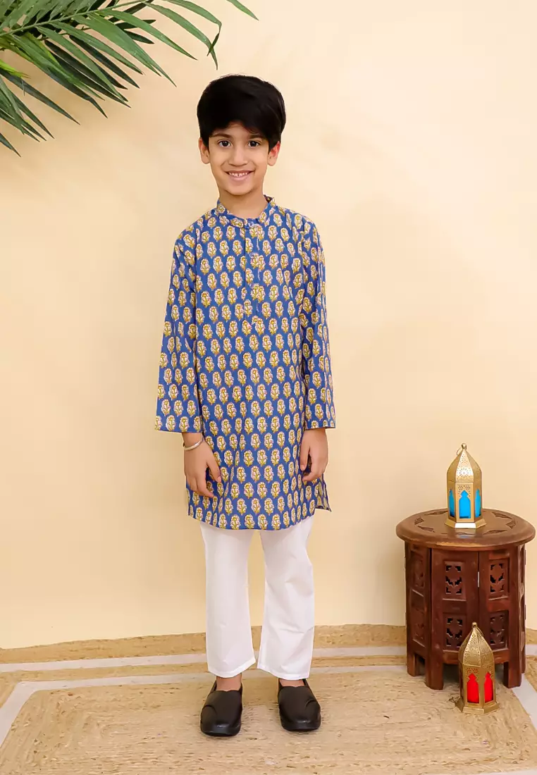 The Mom Store Blaze Boys Jacket And Kurta Pajama Set - Blue