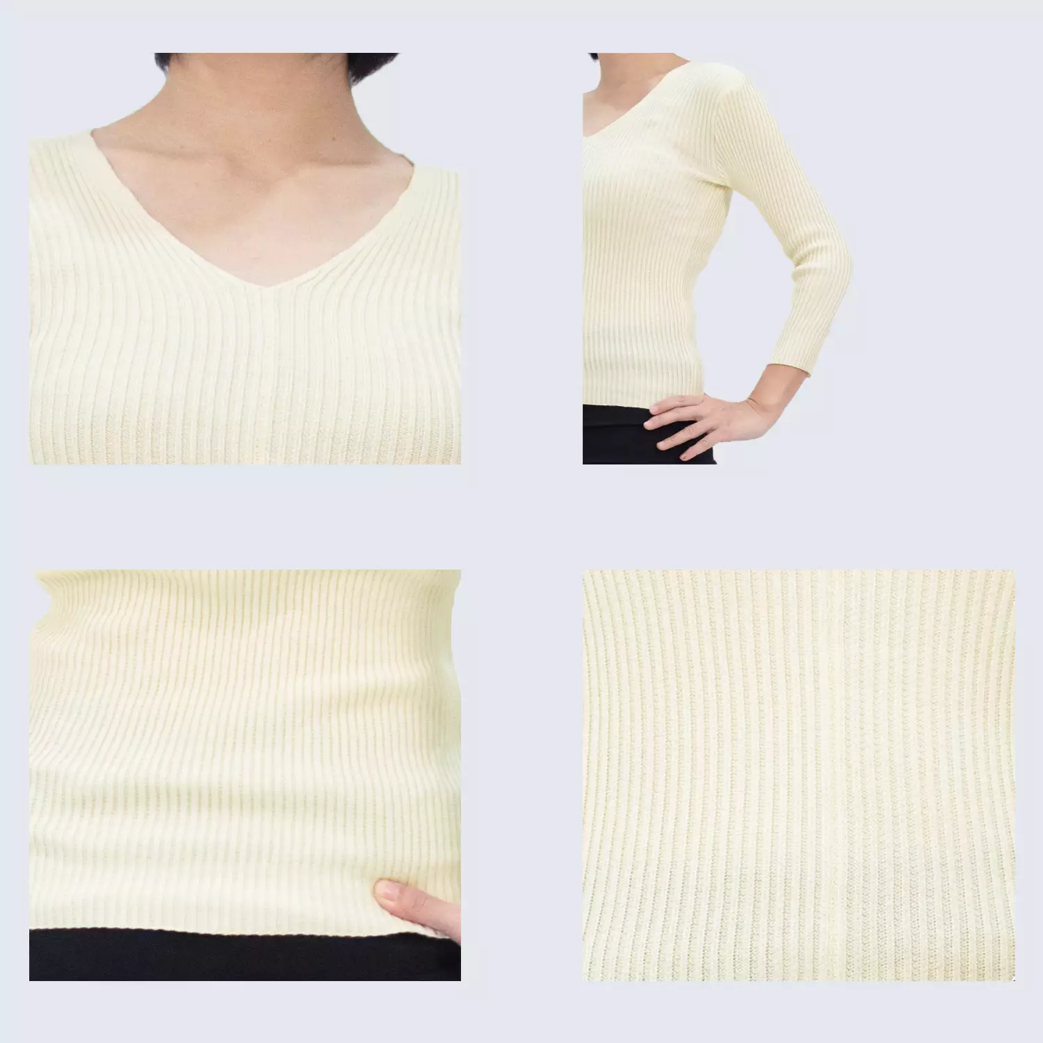 RUTH Sweater Rajut Wanita Switer Gaya Korea Sweter Lengan Panjang Leher V - OFFWHITE