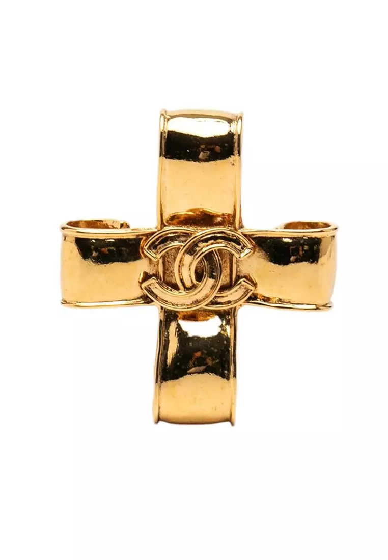 Chanel Pre-Loved Chanel Cc Gold Plated Ribbon Cross Brooch 2026