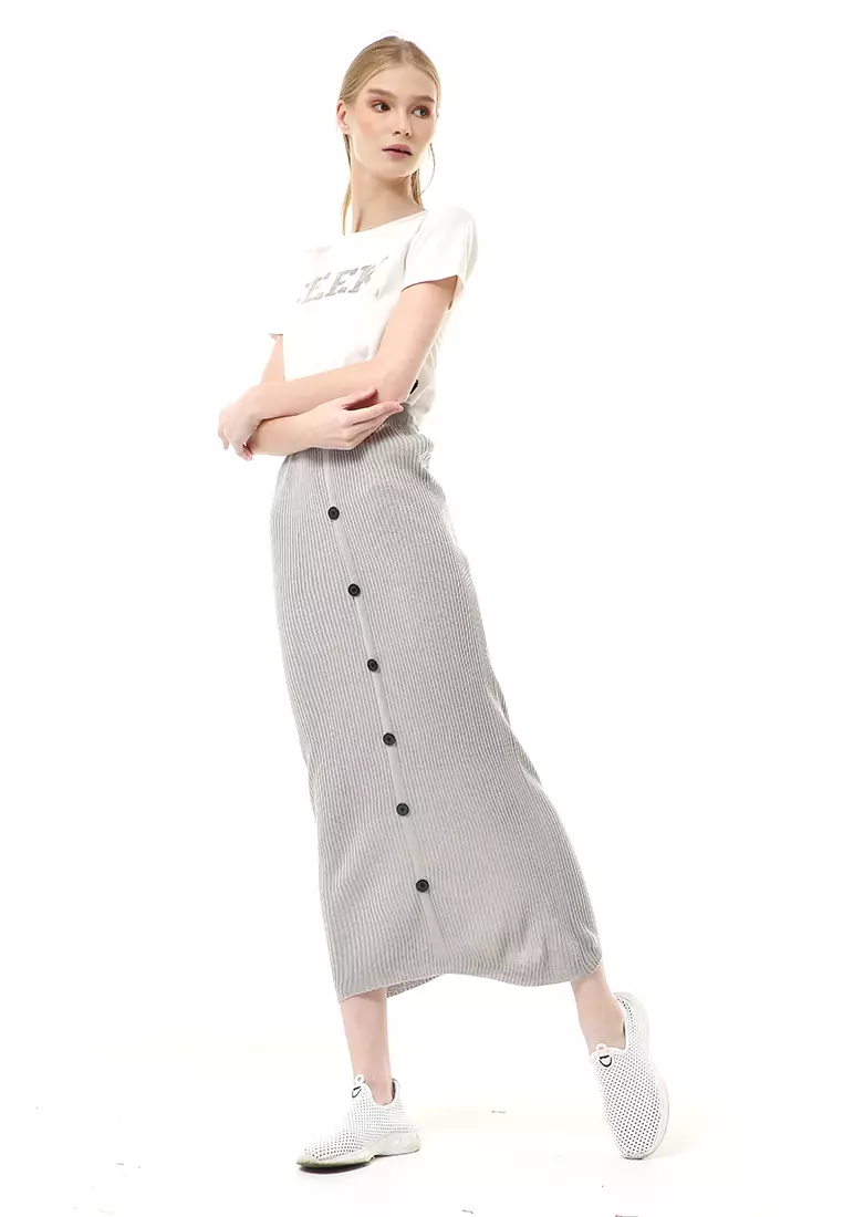 Deliana Rok Rajut Kancing Bawahan Wanita Premium Quality - Abu Muda