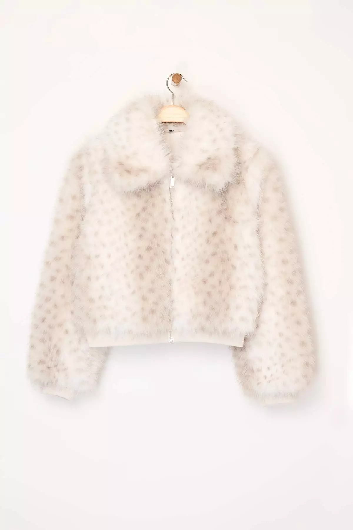 Multicolored Bambi Pattern Oversize Die Rubber Detail Bomber Fur Coat