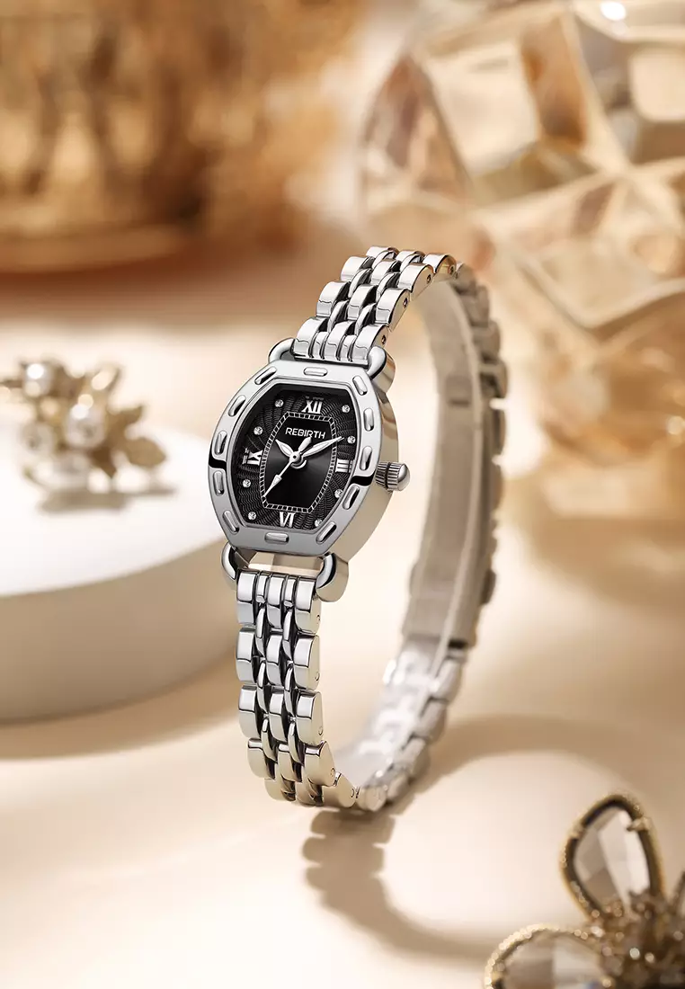 Jam Tangan Wanita Korea Original Tonneau Dial Berlian Anti Air Jam Tangan Cewek silver black