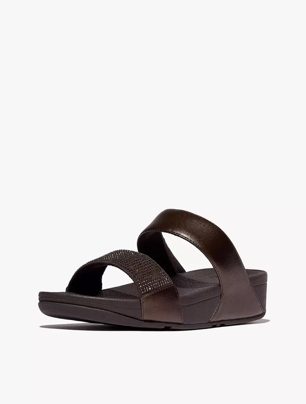 Fitflop Lulu Crystal Embellished Slides - Metallic Chocolate Brown
