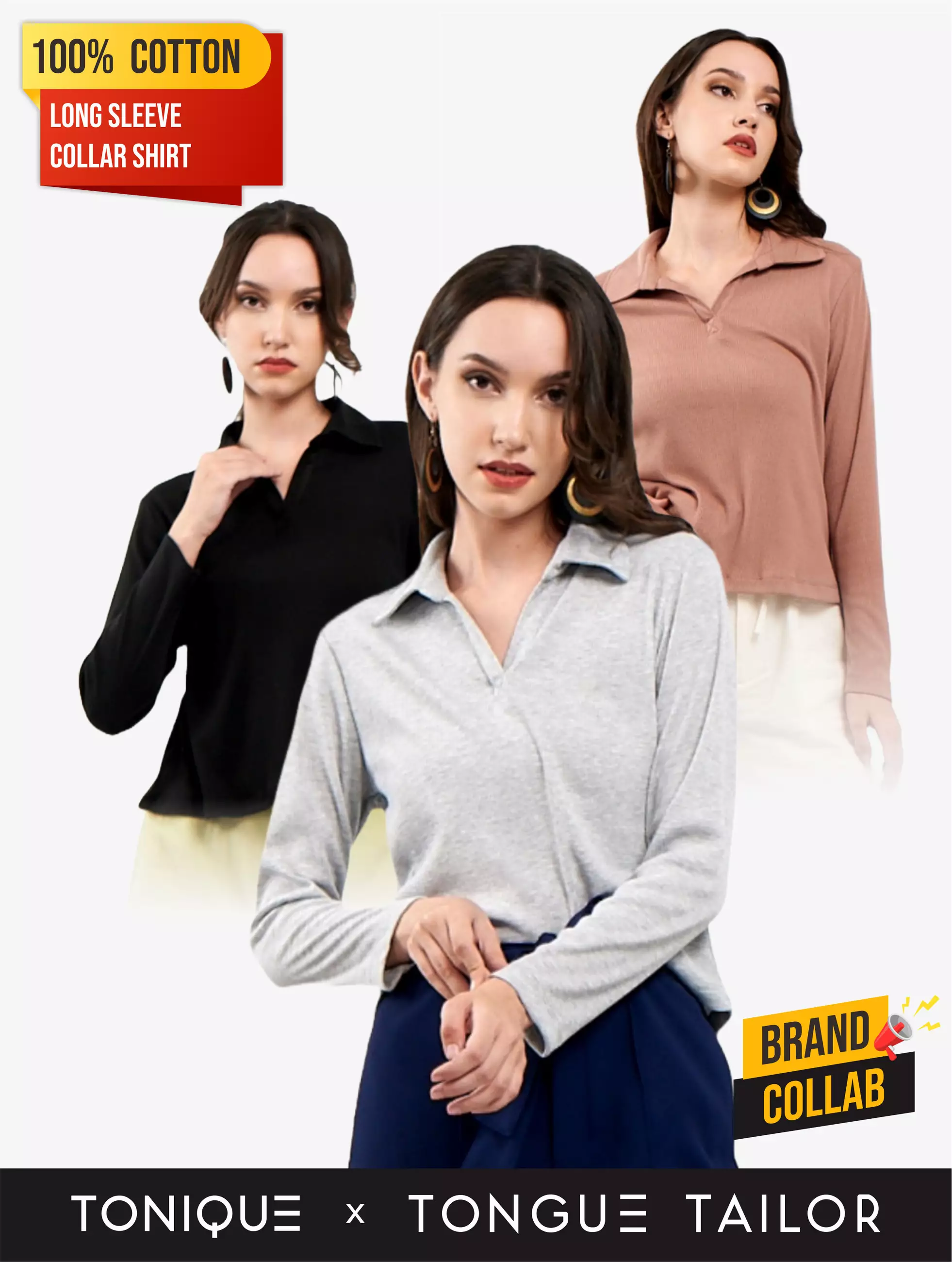 TONIQUE Kaos Wanita Katun Combed 24s Lengan Panjang KELLY Hitam