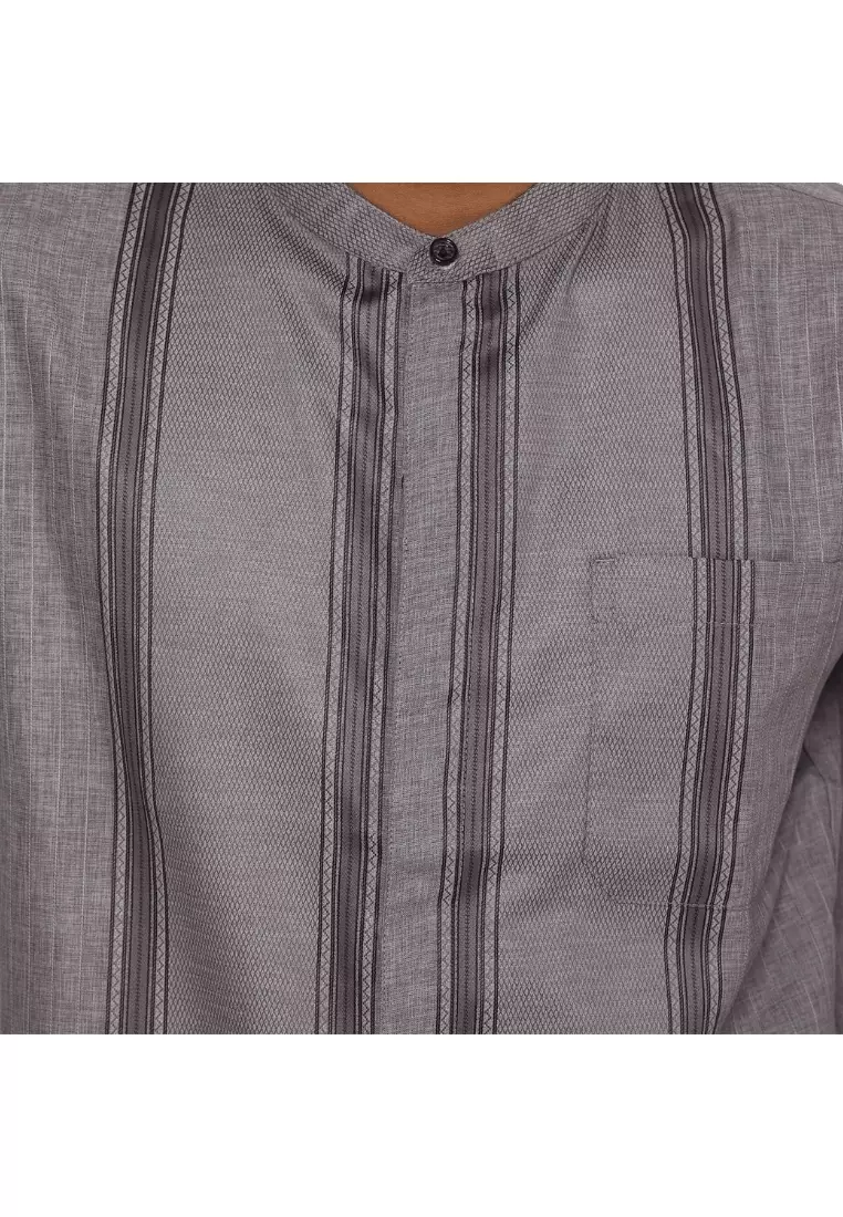RBJ Kemeja Koko Border Abu Regular Fit Lengan Panjang Pria