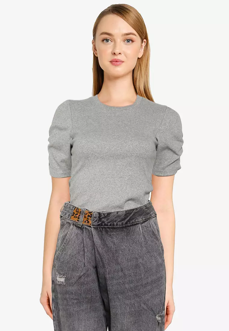 Jual UniqTee Gathered Sleeve Top Original 2023 | ZALORA Indonesia ®