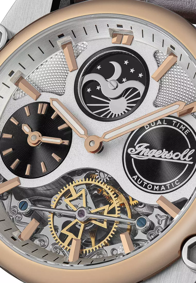 (FREE GIFT) Ingersoll The Varsity Brown Leather Analog Automatic Watch For Men INI15401 IC001GW-GWP