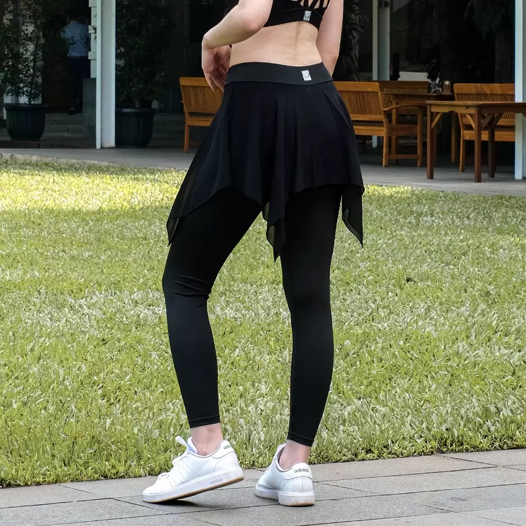 Fitwear Rok + Legging Olahraga Padel Big Size Wanita GRACE MESH DRYFIT - BLACK RUMBAI DRYFIT