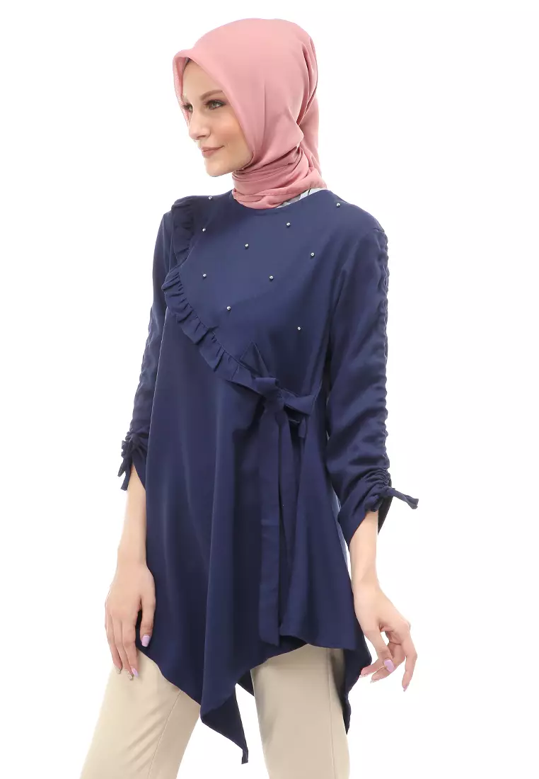 Ketrin Tunik Muslimah Atasan Wanita Polos Long Sleeve Regular Fit - Navy