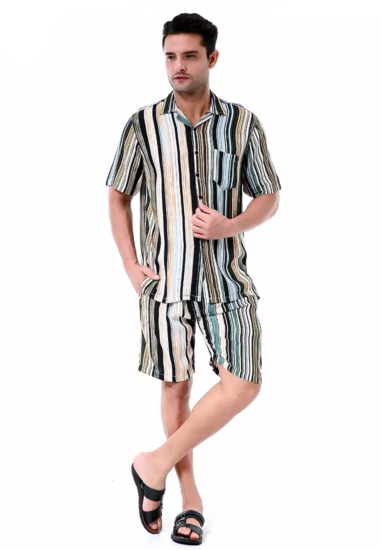 Deon Piyama Pria Motif Salur Kemeja One Set Lengan Pendek Material Rayon ORIGINAL - Multicolor