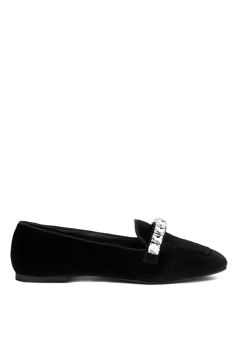 Buy London Rag Handcrafted Velvet Diamante Loafers in Black 2024 Online