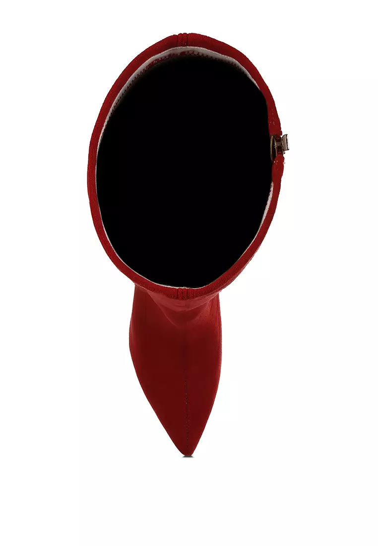 Red Slim Block Heel Long Boots
