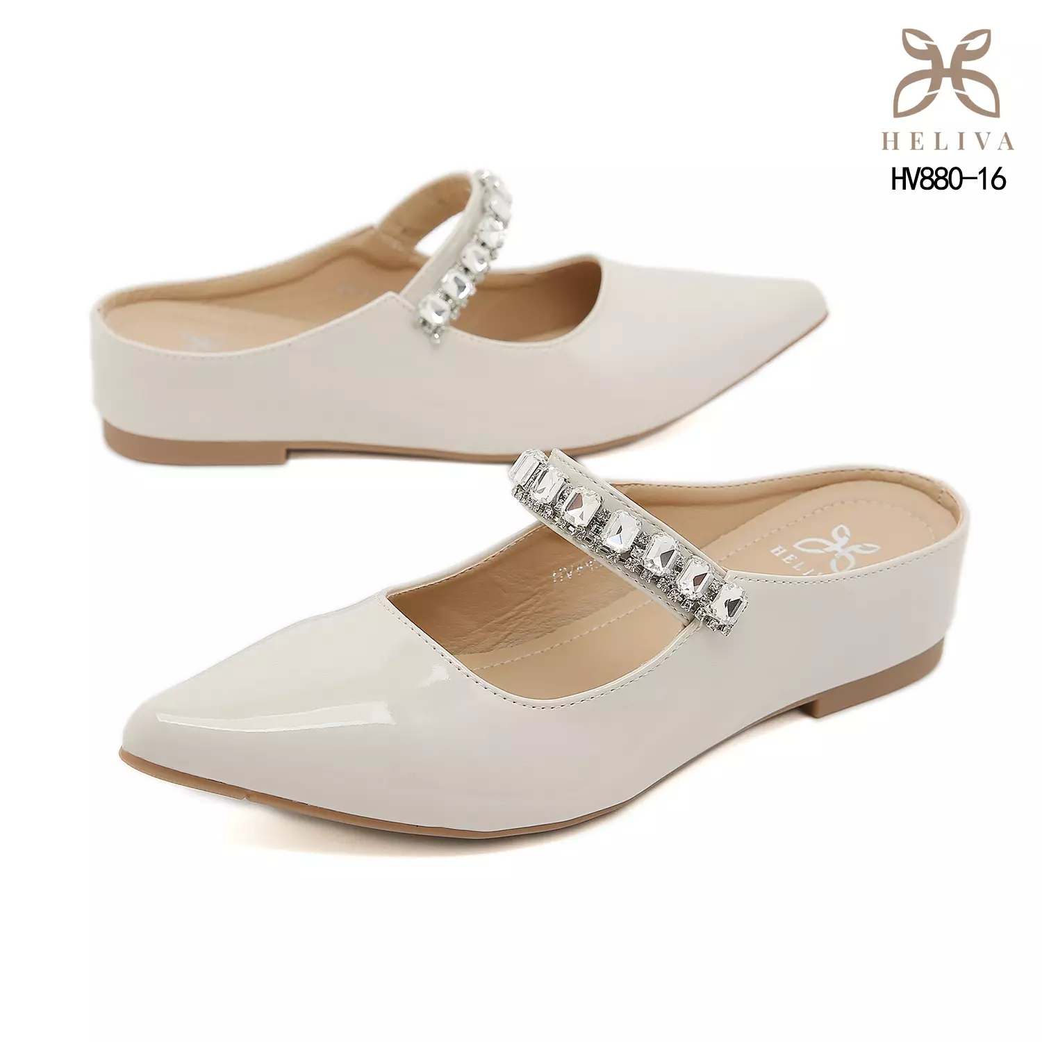 Heliva Arlisse Luxe Pointed-Toe Mules with Crystal Accent and Subtle 4cm Lift