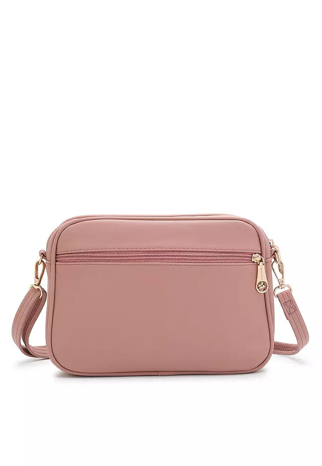 Multi Compartment Crossbody Bag / Sling Bag (Tas Selempang Wanita) - Merah Jambu