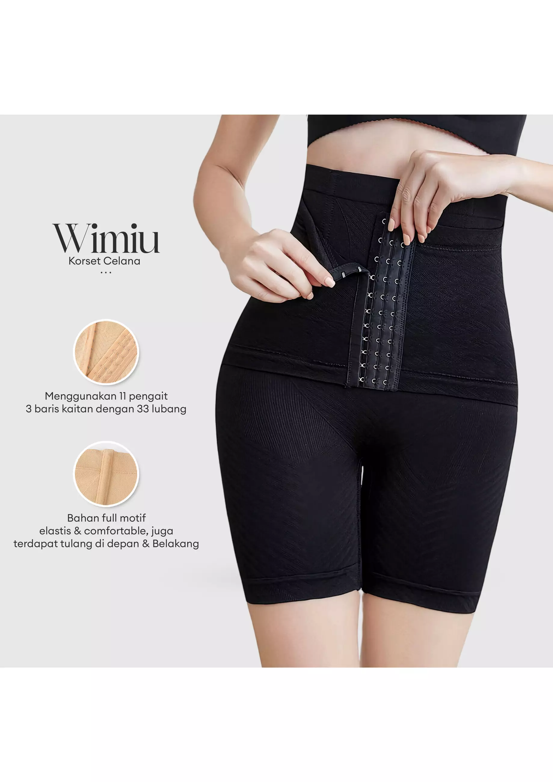 WIMIU Korset Celana 11 Kait Pelangsing Pengecil Perut Buncit High Waist Polos Olahraga Wanita Gym Sport Body Shaper Tummy Control Slimming Korset Ibu Melahirkan 500085