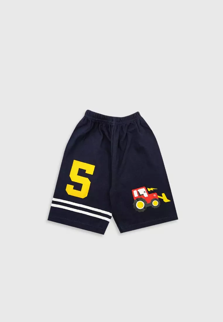 Wakakids Baju Lengan Pendek Bayi Anak Laki Laki Setelan Celana Kaos Tractor 3377 Biru