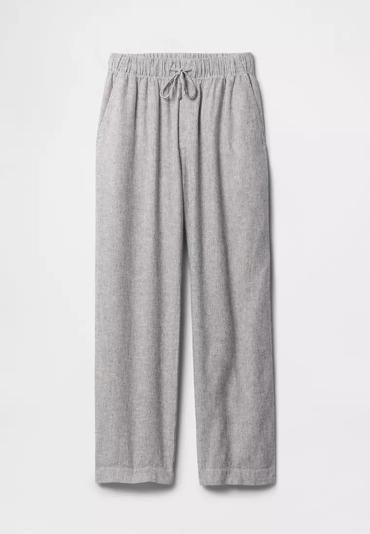 Mid Rise Linen-Blend Stripe Easy Pants