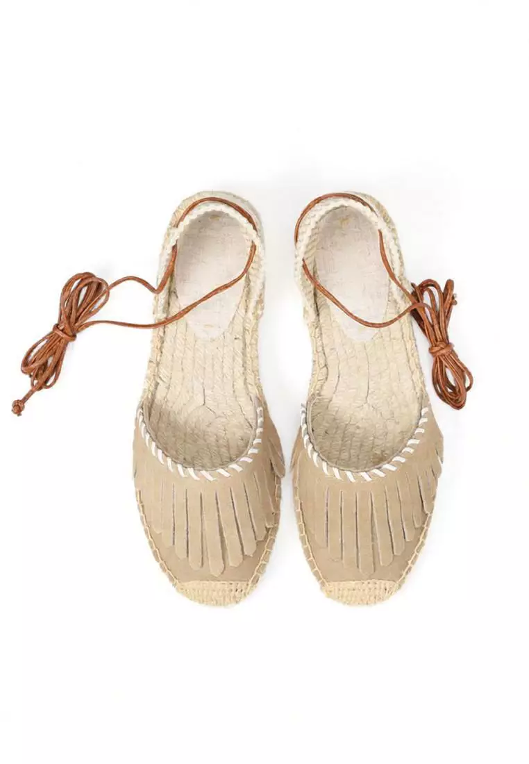 Lace Up Tassel Cow Suede Sandals HB007