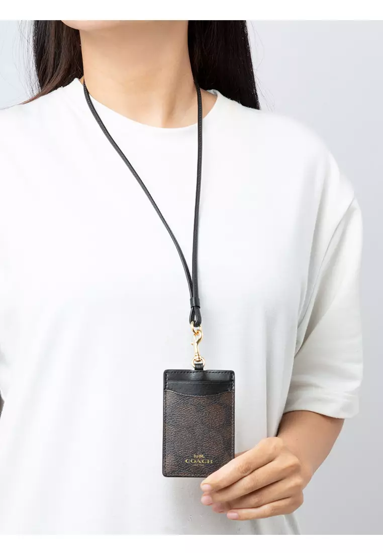 ID Lanyard In Signature Canvas - Dark Brown