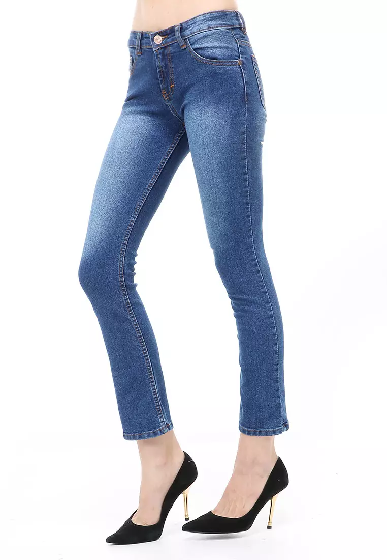 Jourel Long Pants Celana Panjang Jeans Cutbray Wanita Material Denim ORIGINAL - Blue