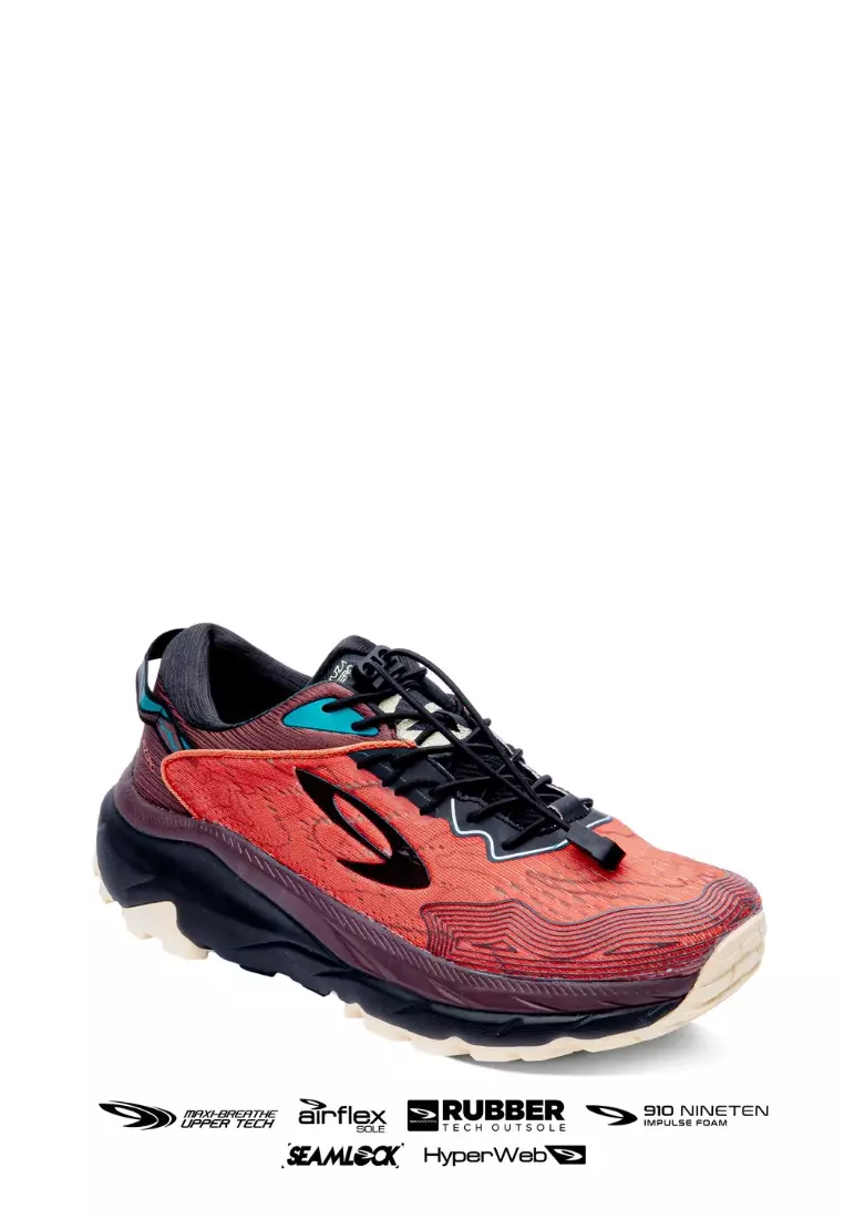 910 Nineten Yuza MARS JEZERO Sepatu Trail - MERAH BATA/HITAM