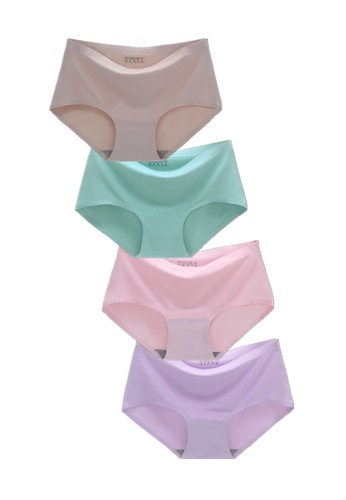 YSoCool pink and blue and purple and multi and beige 4-Pack Seamless Invisible Ice Silk Underwear Panties DCF95US61E5587GS_1