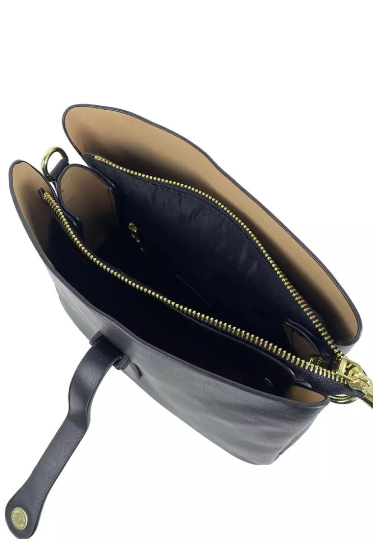 Box Calf Leatherette Buckle Detail Sling Bag