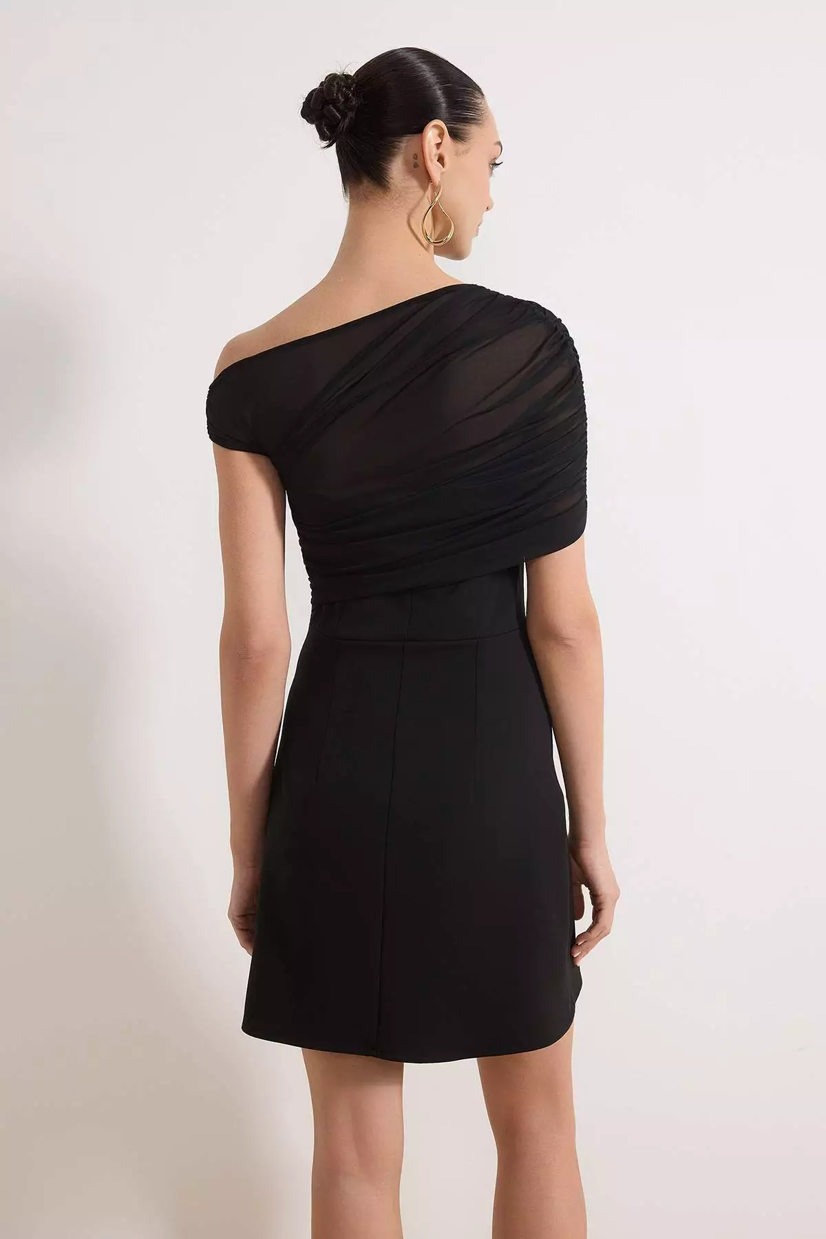 Black Tulle Detailed Woven Short / Mini Stylish/Evening Dress Tprss26El28