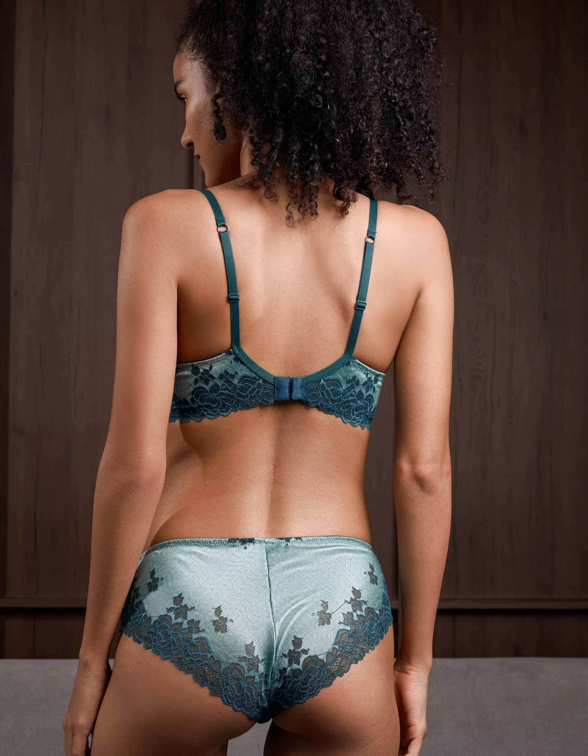 Two Tone Lace Mid Rise Brief - June Bug & Chinois Green