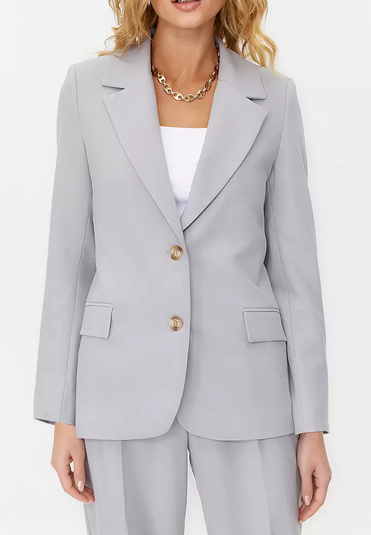 Grey Regular Lined Woven Blazer Jacket