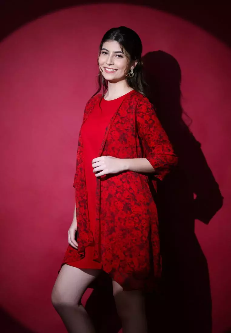 Mini Dress Semi Outer In Red By Brilliant girl Warna MERAH