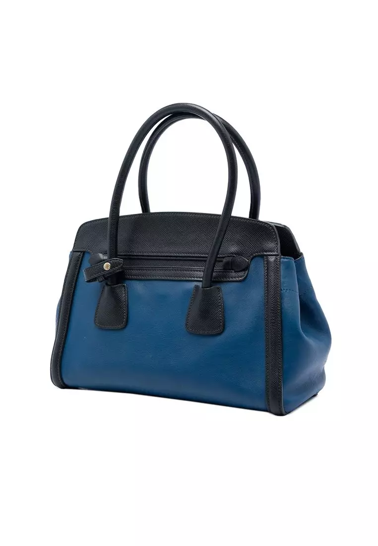 Pre-Loved Prada Bicolor Saffiano Trimmed City Calf Double Zip Satchel
