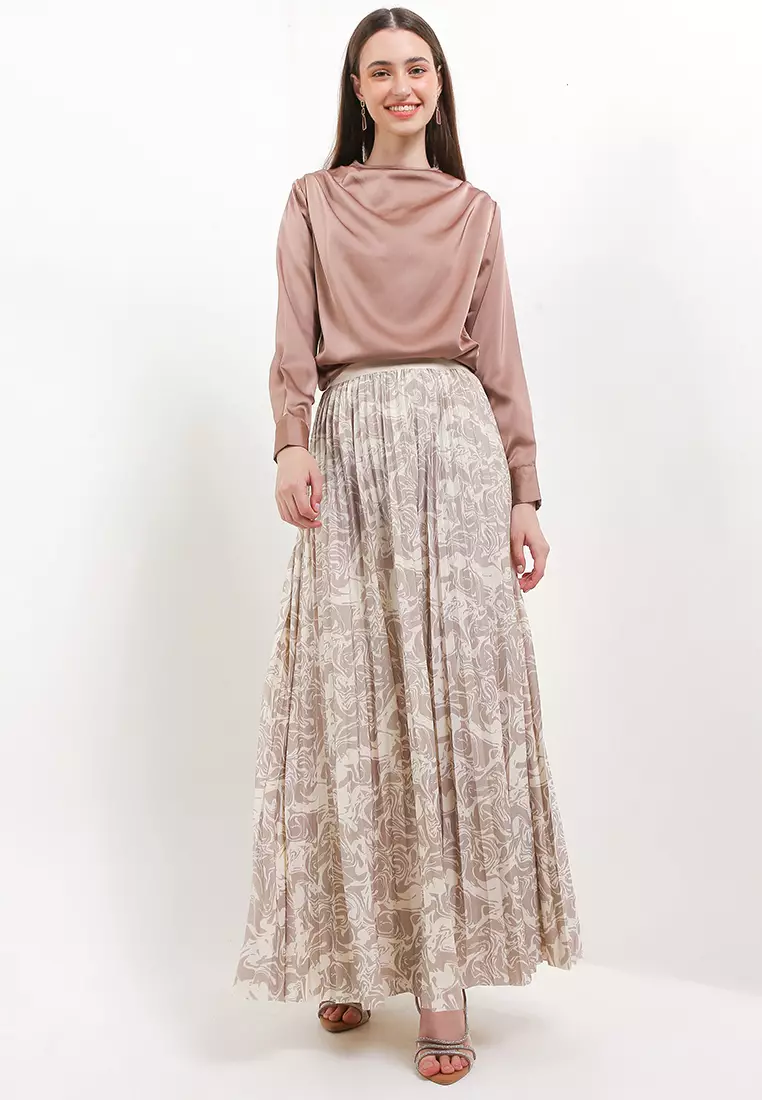 Printed Pleats Maxi Skirt
