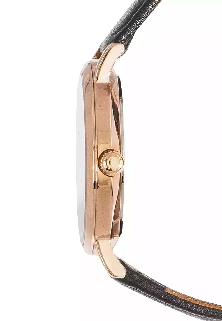 Alexandre Christie Jam Tangan Wanita - Black Rosegold Silver - Leather Strap - 8698 LHLRGSLBA
