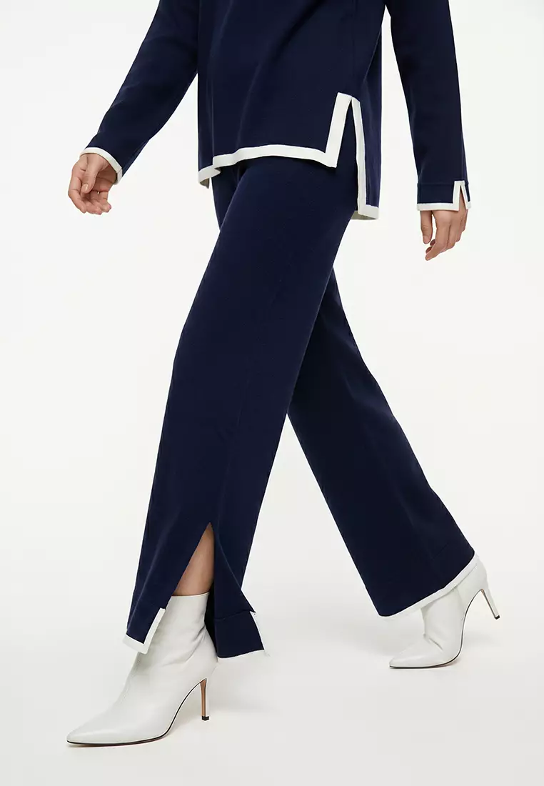 Navy Blue Wide Cut Contrast Color Knitwear Bottom-Top Set TWOAW24AU00062