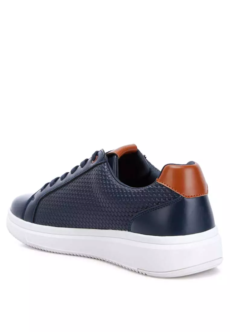 Men's Faux Leather Lace-up Sneakers in Navy