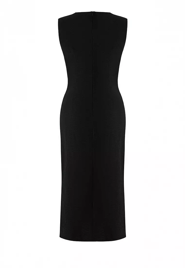 Accessory Detailed Midi Woven Dress